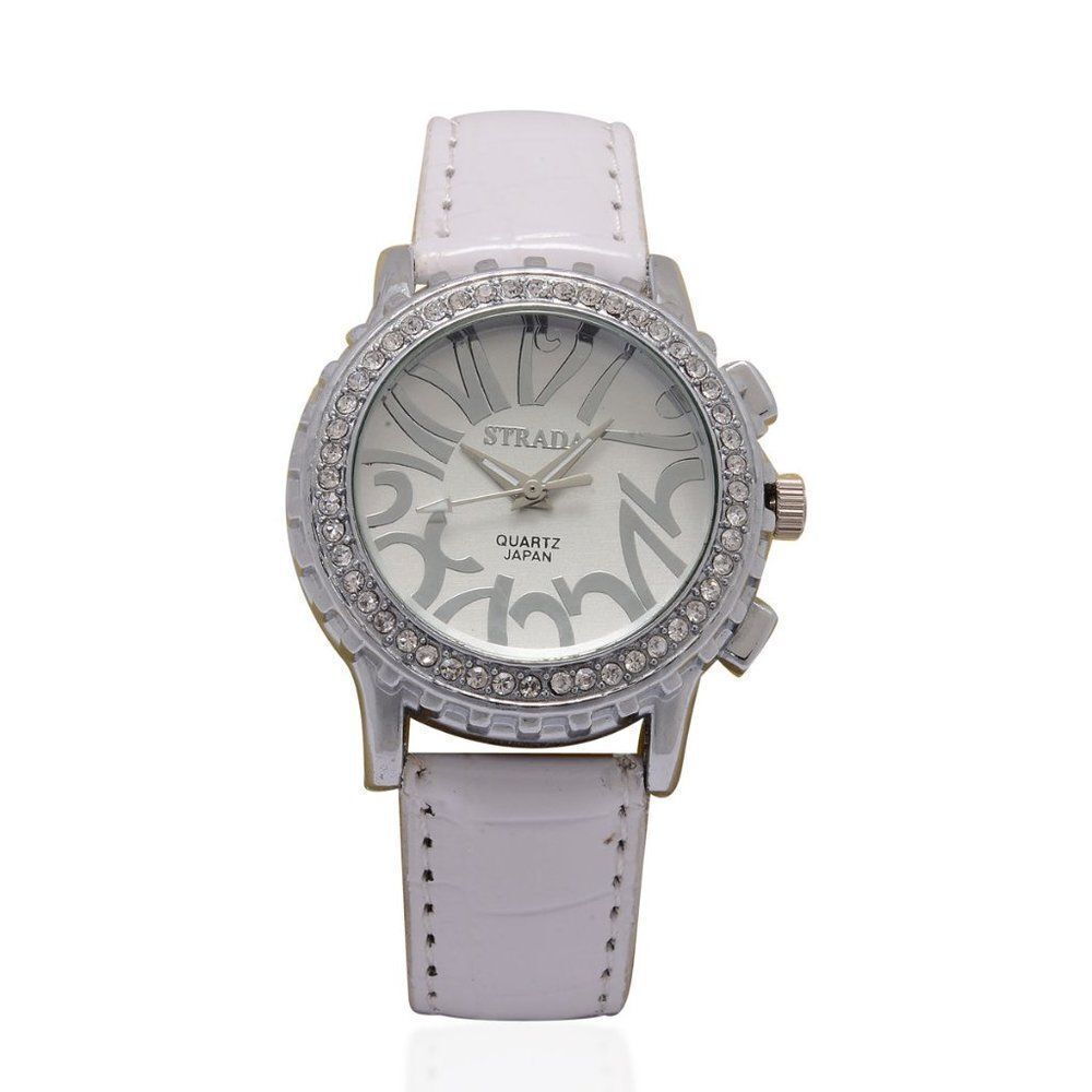 STRADA Austrian Crystal Watch Faux Leather Band